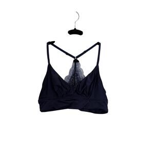 Aerie Bralette Womens Large Navy Blue Softest Lace Racerback Wireless
